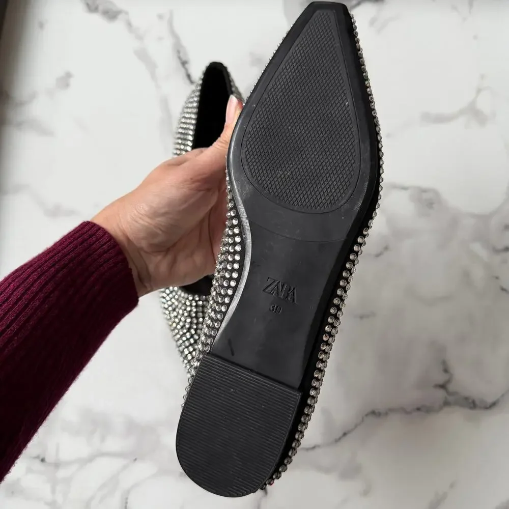 Zara Ballet Flats Rhinestone Embellished Pointed Toe Size 39 - Picture 5 of 6